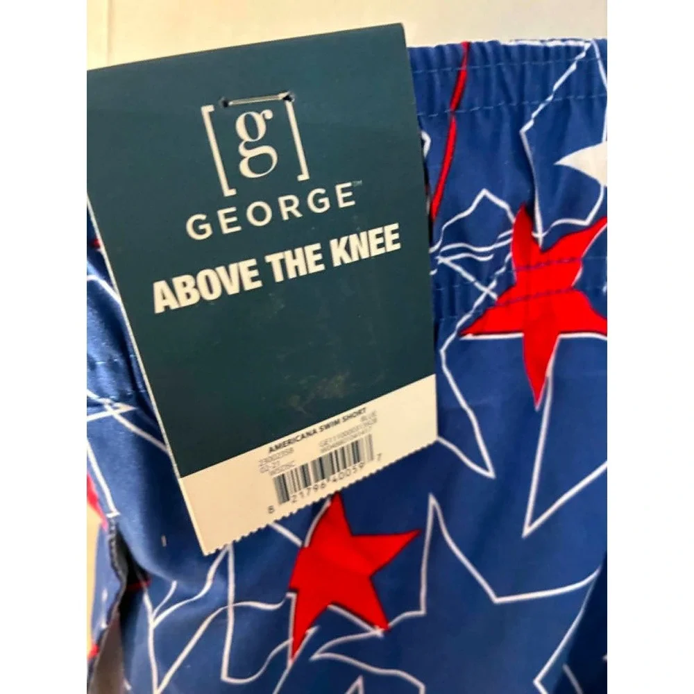 George‎ Mens Americana Swim Shorts Blue Red White Stars Trunks 3XL 48-50 NWT